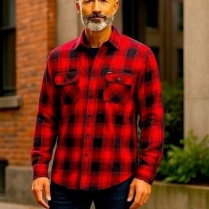 📌Surplus Thread Collective Red Black Plaid Button Shirt Men’s XL Flannel Style
